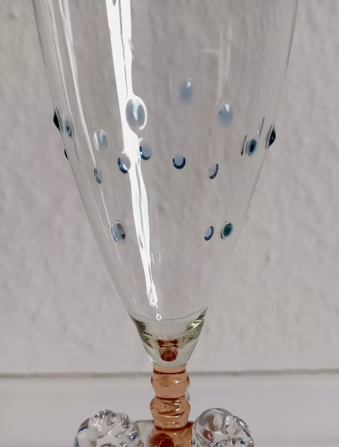 Antique Handcrafted Lauscha Sektflöten with Grape and Dot Design Champagne Glasses