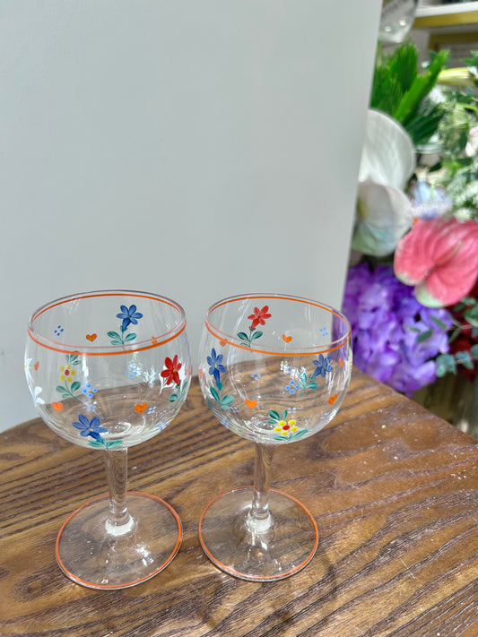 Hand-Painted German Glass Wine Goblet – 1960s Artful Details, Everyday Elegance