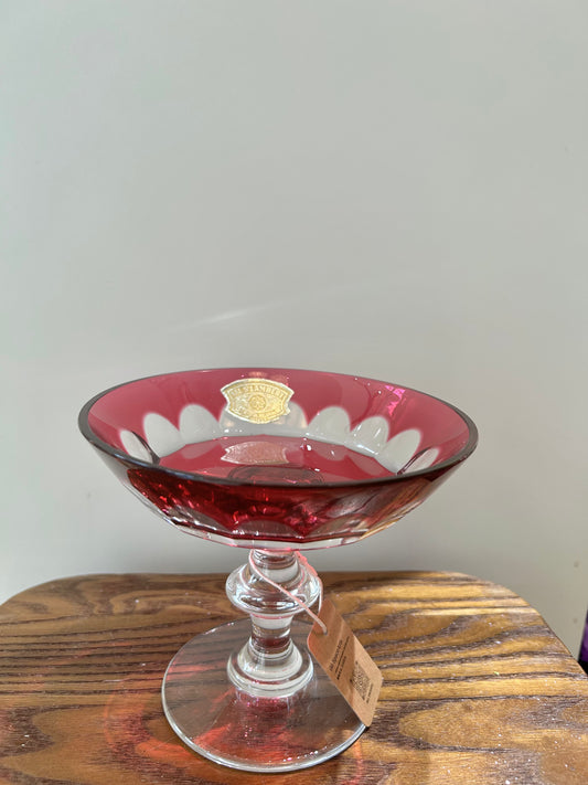 Val Saint Lambert Cranberry Cut Crystal Bowl – Timeless Weight and Clarity