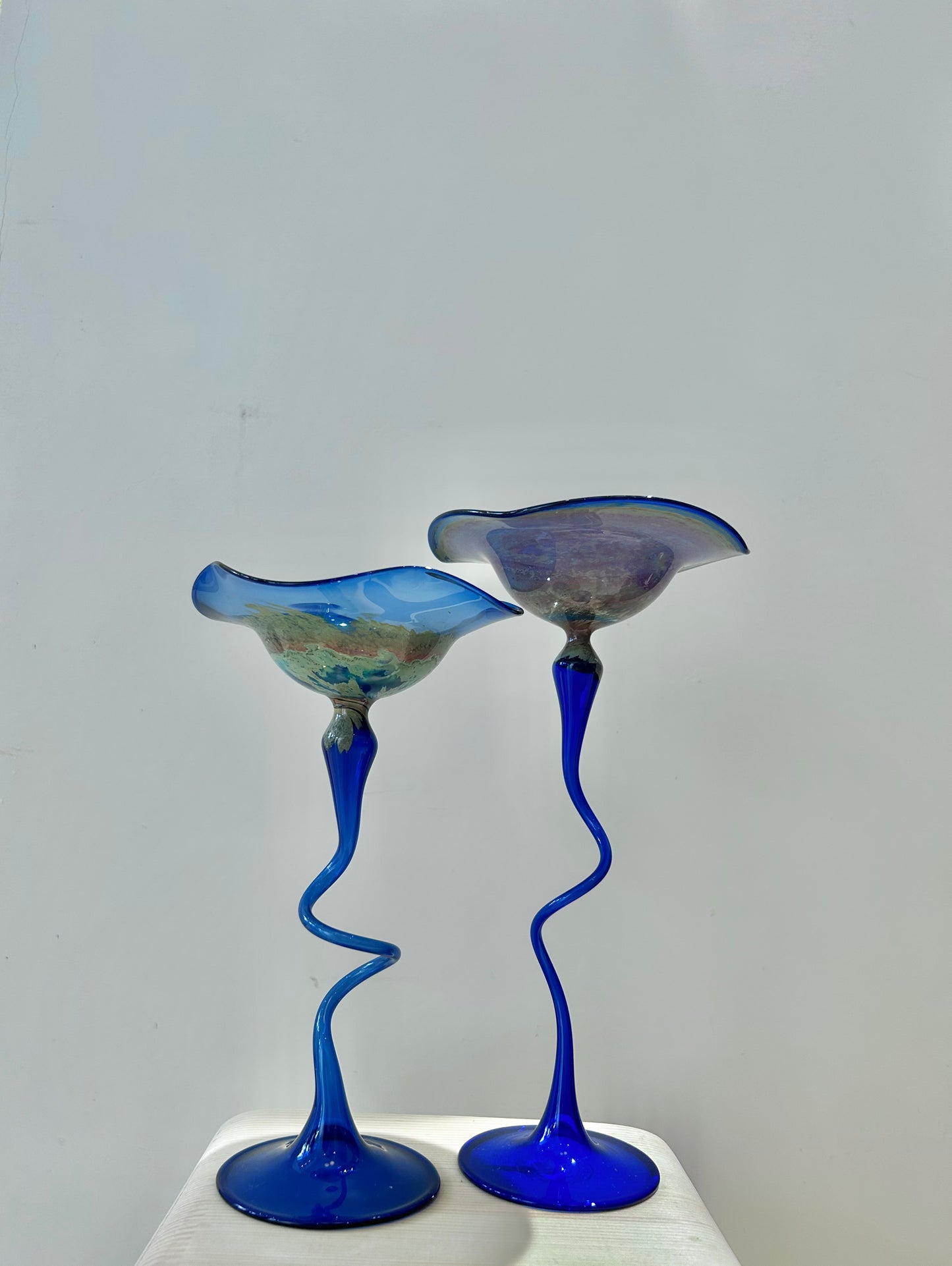 Pair of Lauscha Hand-Blown Glass Candle Holders – Delicate & Decorative · Lightweight Artisan Glass