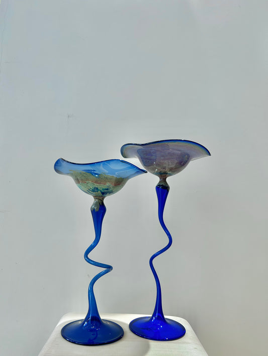 Pair of Lauscha Hand-Blown Glass Candle Holders – Delicate & Decorative · Lightweight Artisan Glass