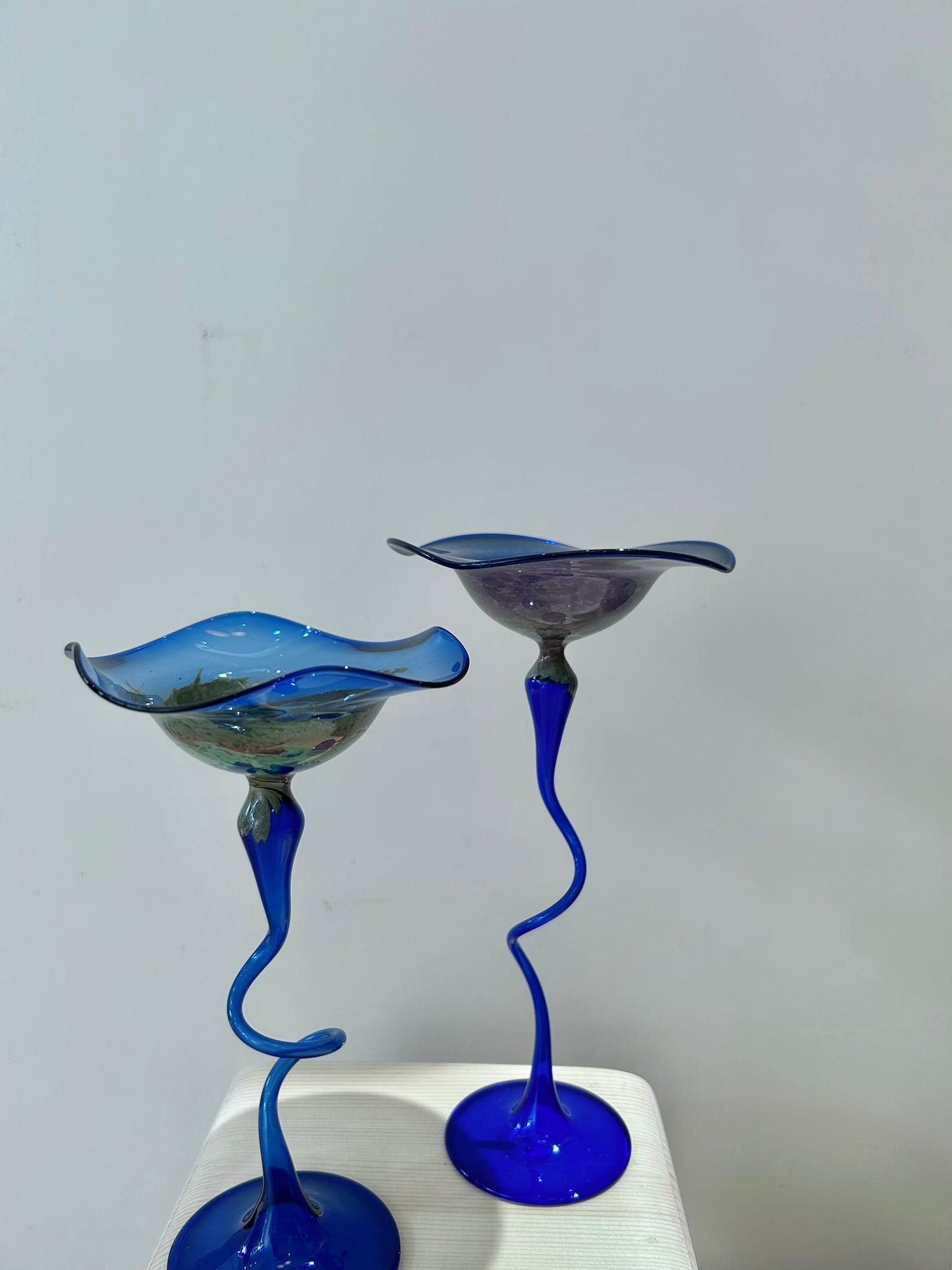 Pair of Lauscha Hand-Blown Glass Candle Holders – Delicate & Decorative · Lightweight Artisan Glass