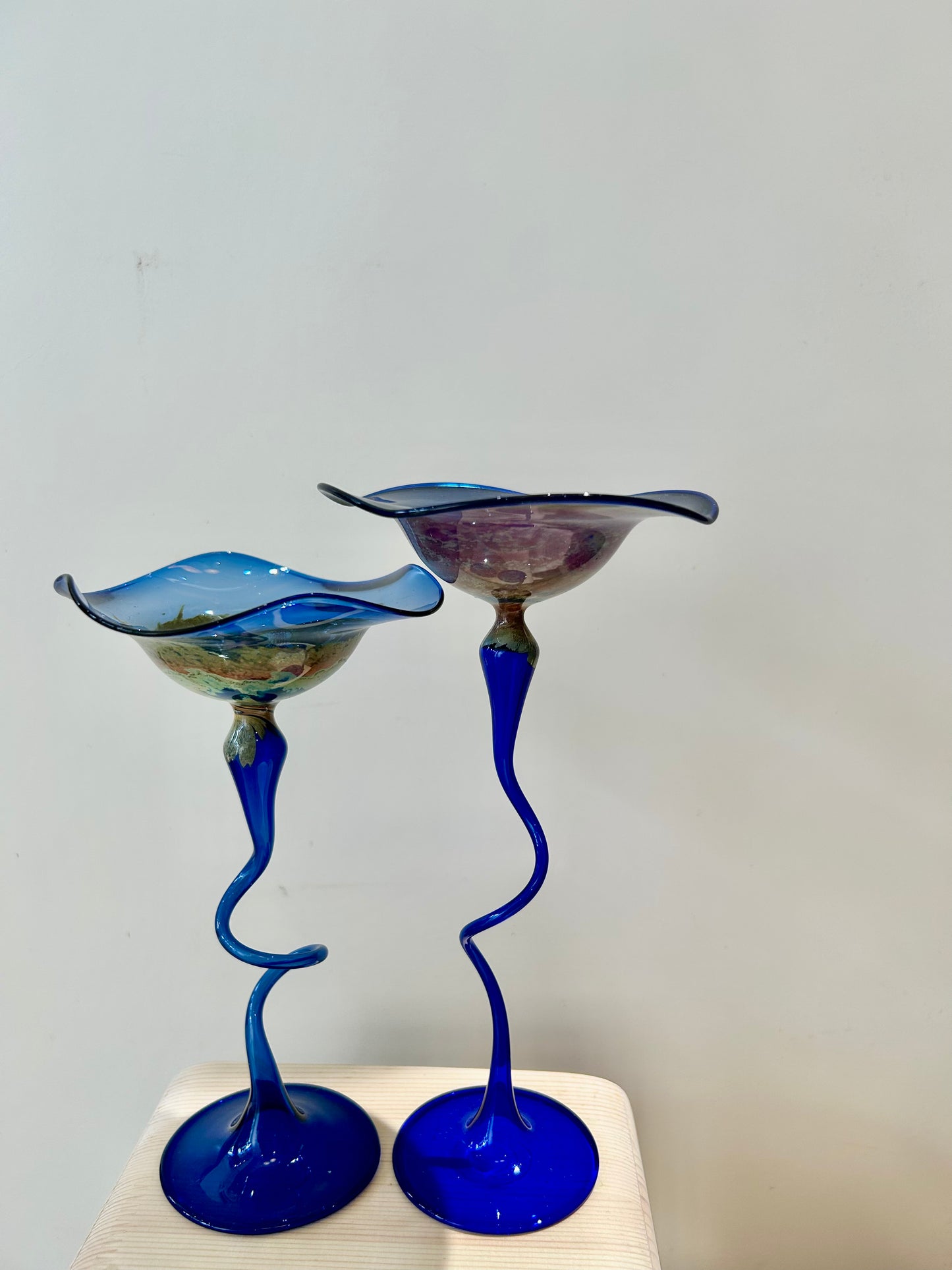 Pair of Lauscha Hand-Blown Glass Candle Holders – Delicate & Decorative · Lightweight Artisan Glass