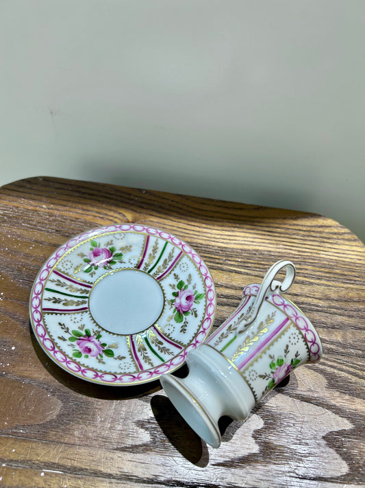 Limoges Pink Porcelain Demitasse Cup –Hand-painted Roses & Gilded Accents · Romantic Belle Époque Charm