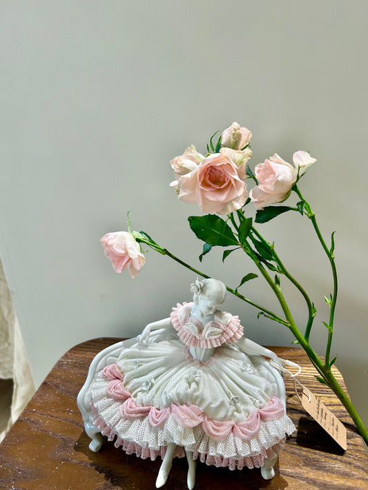 Germany Volksstedt Lace Porcelain Figurine – Seated Lady on Settee· Rococo Revival Elegance