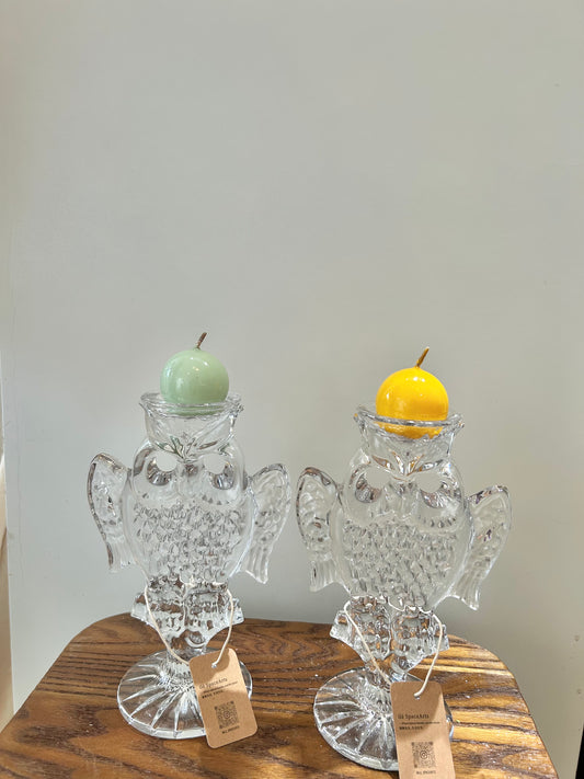 Handcrafted Crystal Owl Candle Holder – Sculptural, Brilliant, and Distinctive