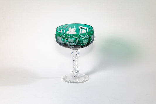 Nachtmann Deep Emerald Green Overlay Crystal Coupe – Grape Cut Series