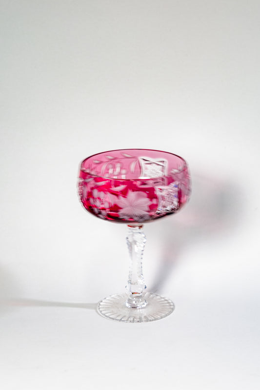 Nachtmann Ruby Red Overlay Crystal Coupe – Grape Cut Series