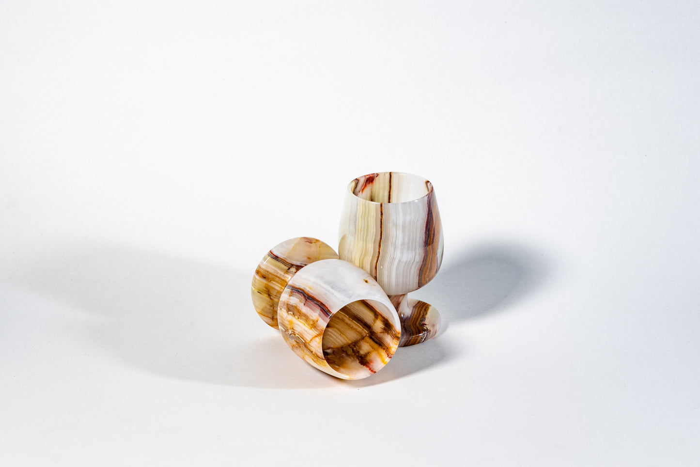 European Hand-Carved Onyx Goblets