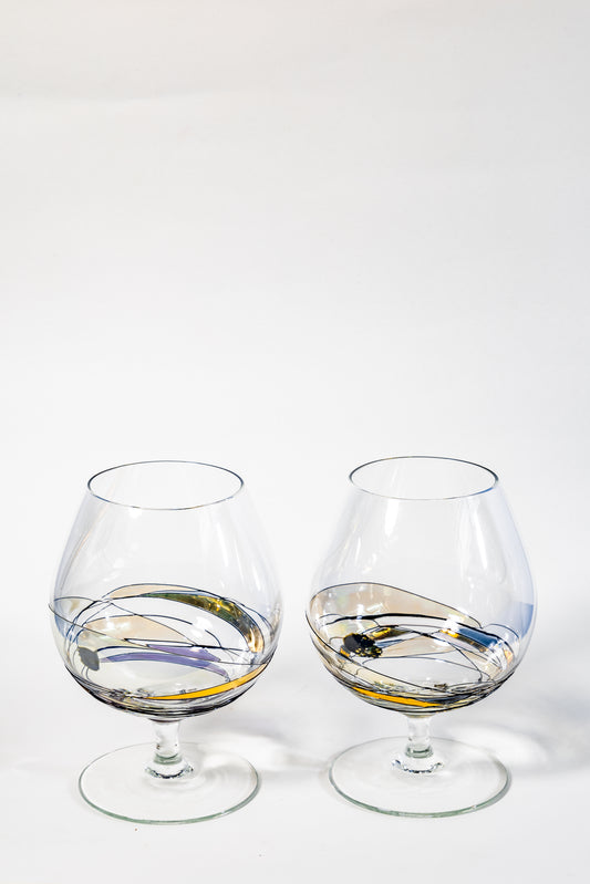 “Aurora Spirale” Art Glass Cognac Snifter Pair