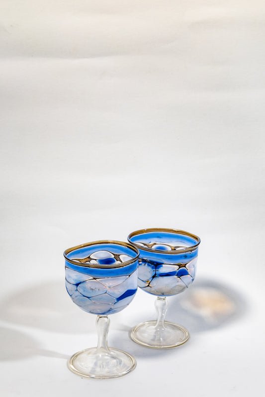“Azure Vein” Handblown Art Glass Goblet