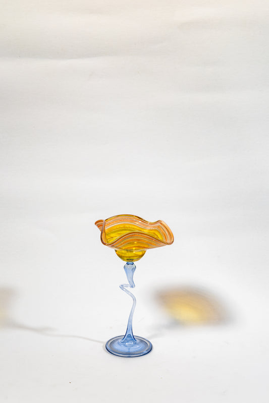 “Amber Bloom on Azure Stem” – Hand-Blown Art Glass Chalice