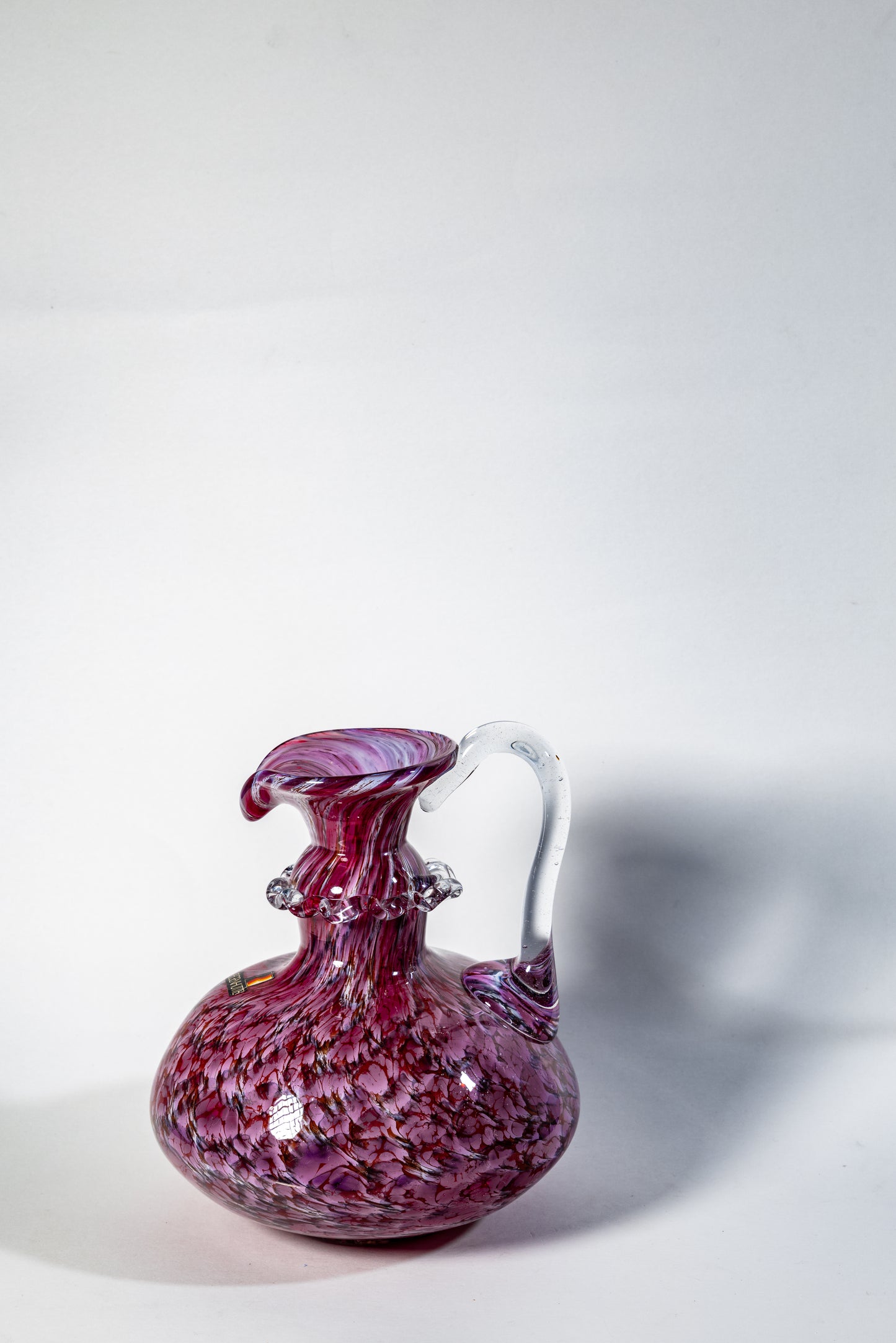 Murano-Style Fuchsia Glass Vase with Handle