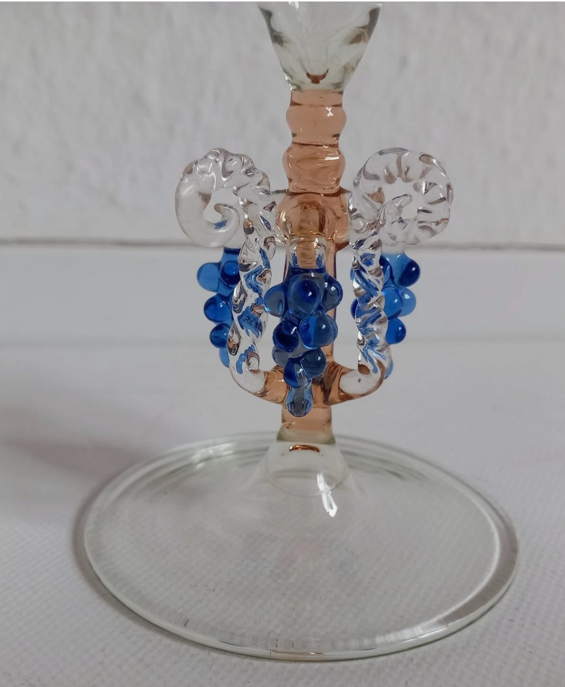 Antique Handcrafted Lauscha Sektflöten with Grape and Dot Design Champagne Glasses