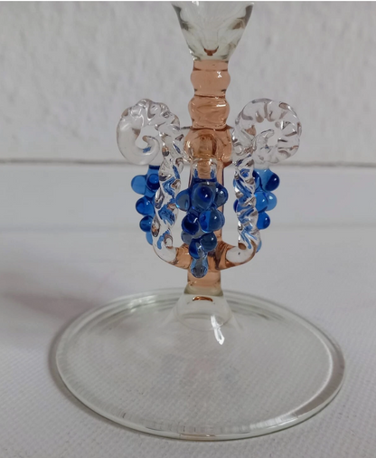 Antique Handcrafted Lauscha Sektflöten with Grape and Dot Design Champagne Glasses