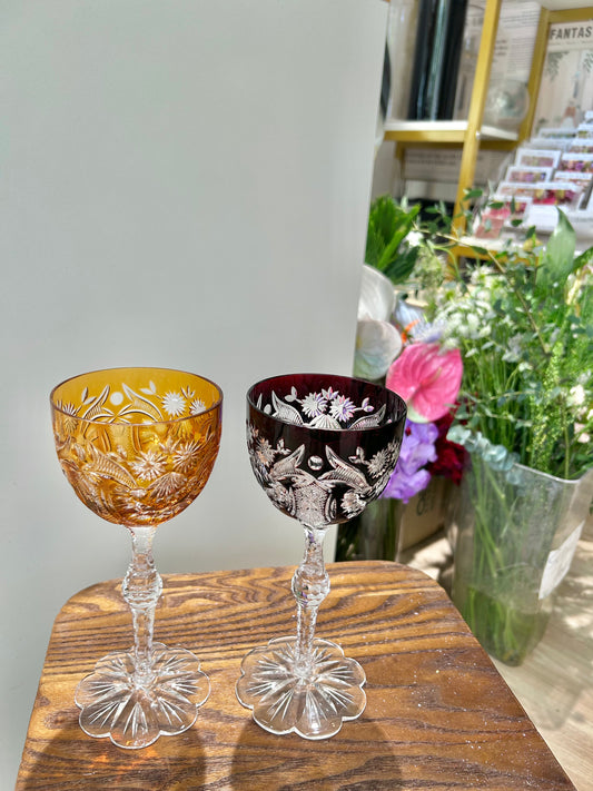 Colored Cut Crystal Wine Goblet – Floral Foot, Full-Cut Elegance, Handcrafted Brilliance