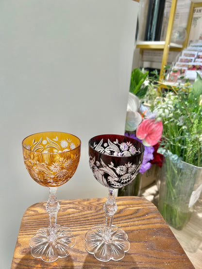 Colored Cut Crystal Wine Goblet – Floral Foot, Full-Cut Elegance, Handcrafted Brilliance