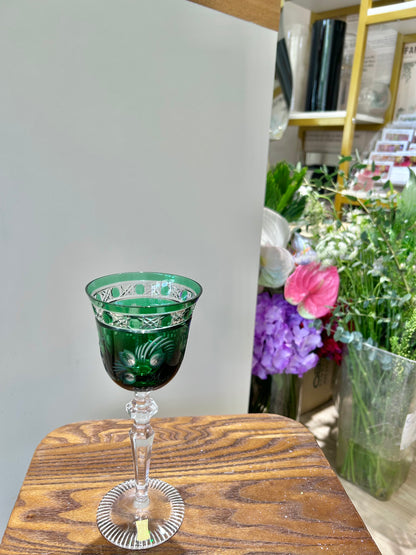 Meissen Green Cut Crystal Wine Goblet – Rare Handcrafted Elegance
