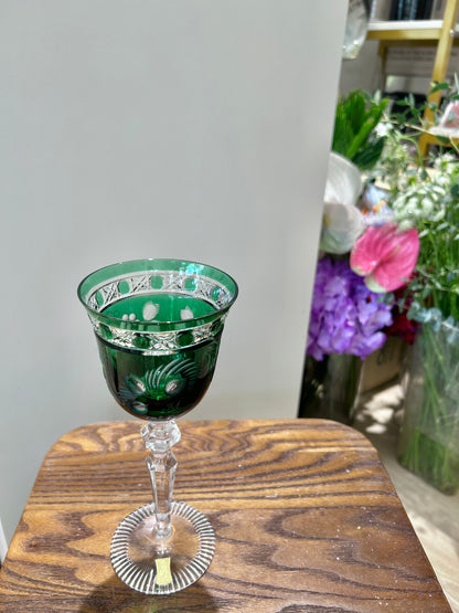 Meissen Green Cut Crystal Wine Goblet – Rare Handcrafted Elegance