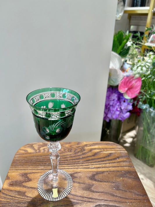 Meissen Green Cut Crystal Wine Goblet – Rare Handcrafted Elegance