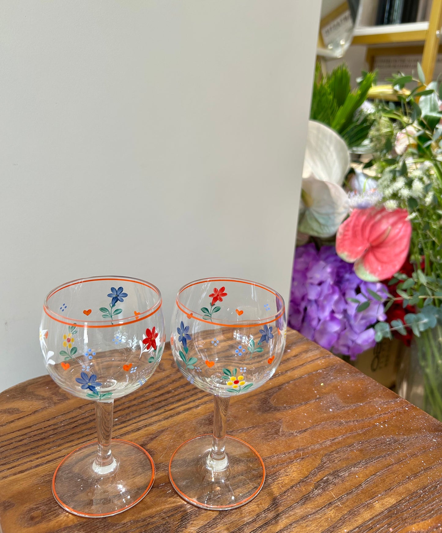 Hand-Painted German Glass Wine Goblet – 1960s Artful Details, Everyday Elegance