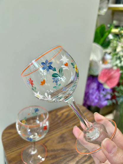 Hand-Painted German Glass Wine Goblet – 1960s Artful Details, Everyday Elegance