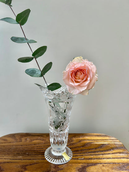 Meissen Hand-Cut Crystal Vase – Classic Rose Motif with Original Label
