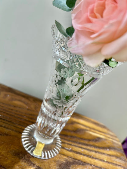 Meissen Hand-Cut Crystal Vase – Classic Rose Motif with Original Label