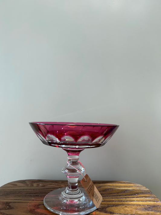 Val Saint Lambert Cranberry Cut Crystal Bowl – Timeless Weight and Clarity