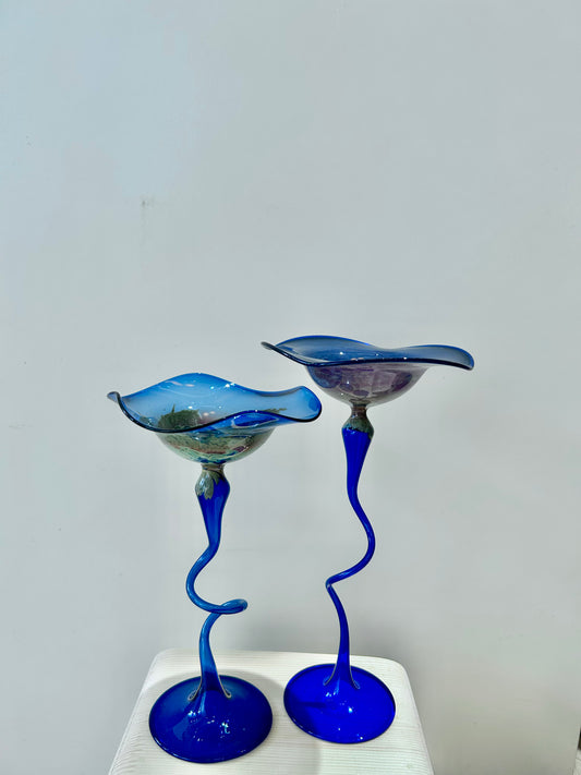 Pair of Lauscha Hand-Blown Glass Candle Holders – Delicate &amp; Decorative · Lightweight Artisan Glass