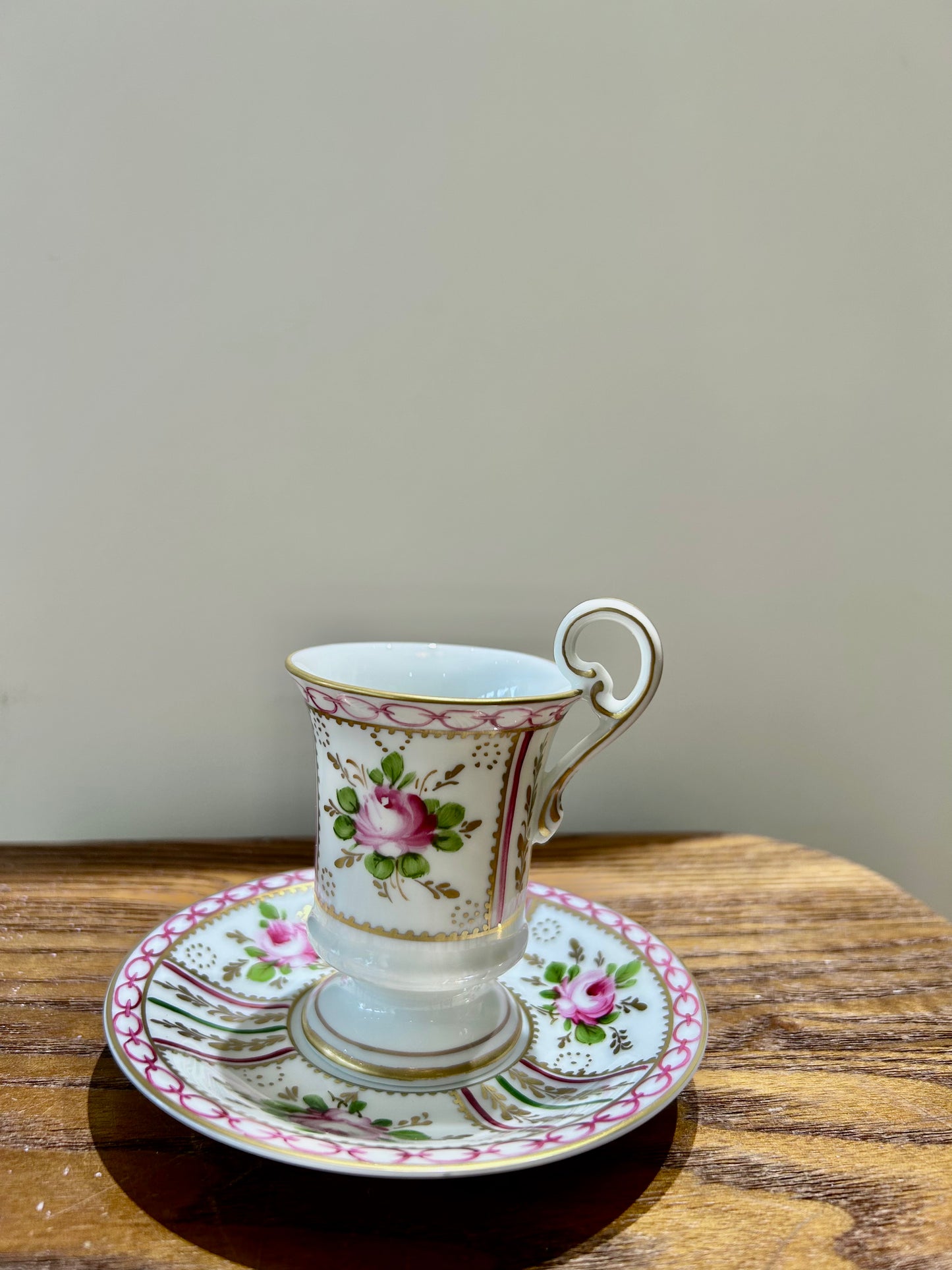 Limoges Pink Porcelain Demitasse Cup –Hand-painted Roses & Gilded Accents · Romantic Belle Époque Charm