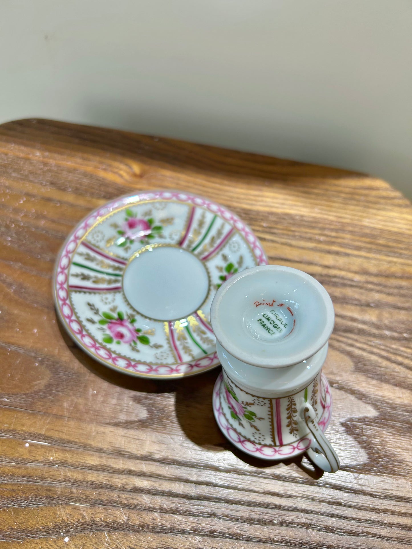 Limoges Pink Porcelain Demitasse Cup –Hand-painted Roses & Gilded Accents · Romantic Belle Époque Charm