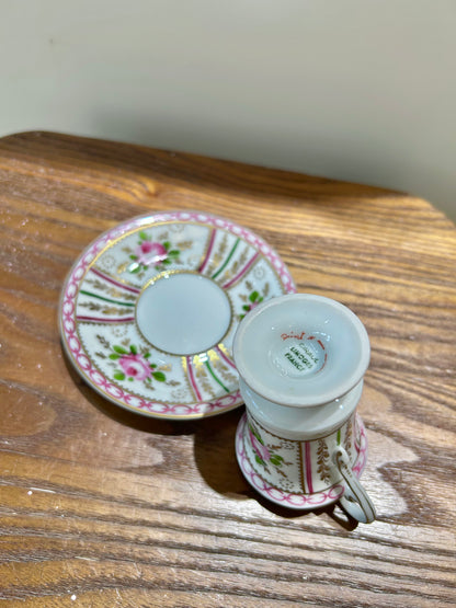 Limoges Pink Porcelain Demitasse Cup –Hand-painted Roses & Gilded Accents · Romantic Belle Époque Charm
