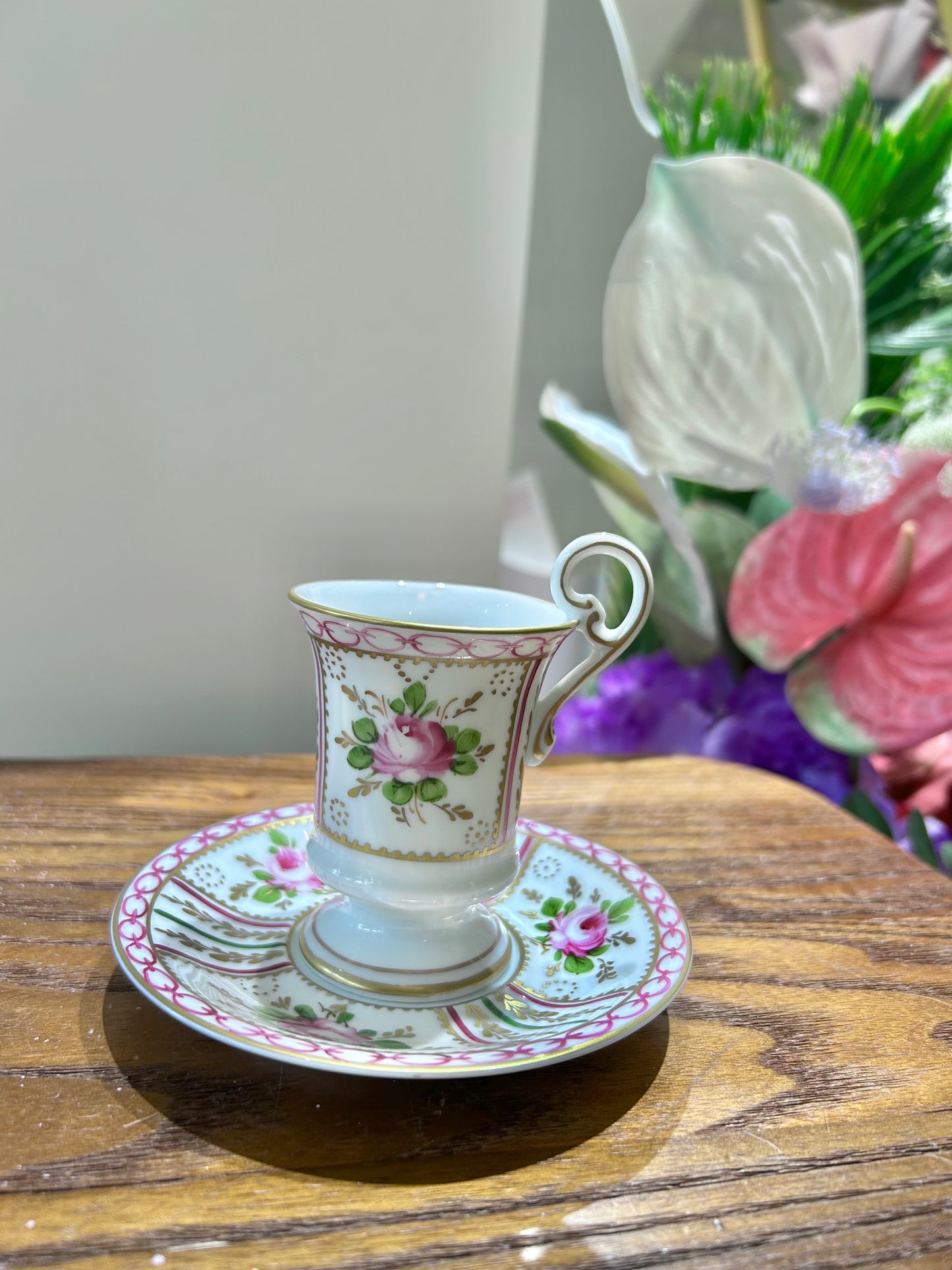 Limoges Pink Porcelain Demitasse Cup –Hand-painted Roses & Gilded Accents · Romantic Belle Époque Charm