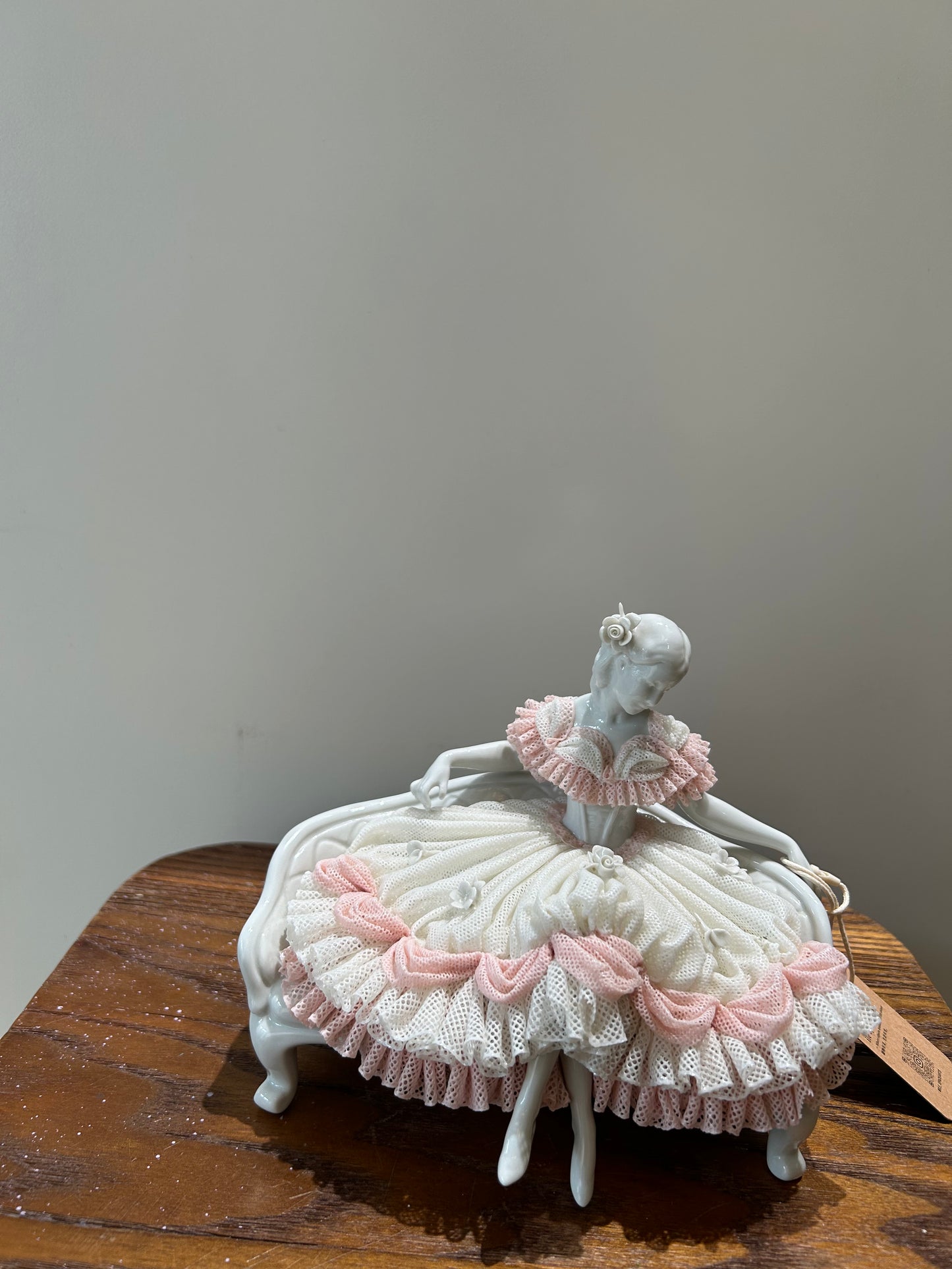 Germany Volksstedt Lace Porcelain Figurine – Seated Lady on Settee· Rococo Revival Elegance