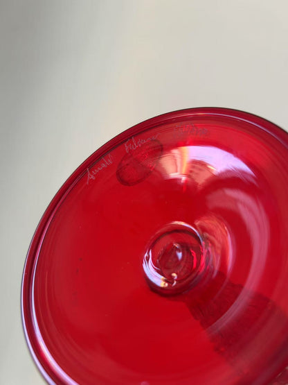 Murano Red Hand-Blown Glass Candle Holder (Signed)