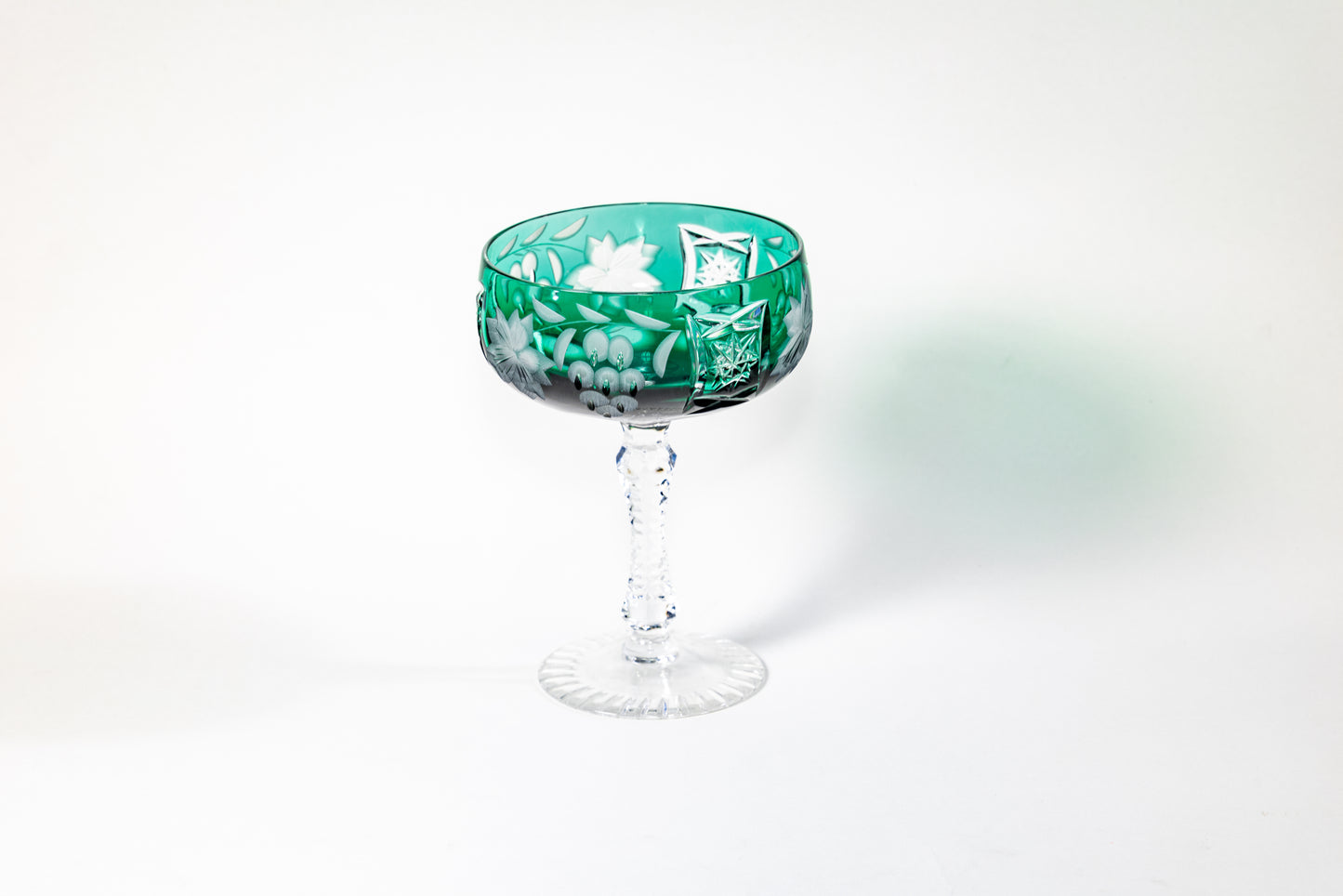 Nachtmann Deep Emerald Green Overlay Crystal Coupe – Grape Cut Series