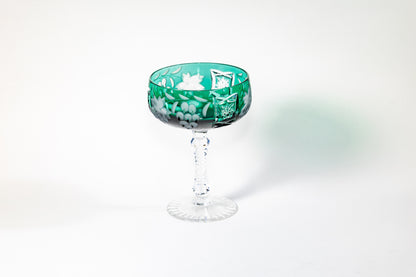 Nachtmann Deep Emerald Green Overlay Crystal Coupe – Grape Cut Series