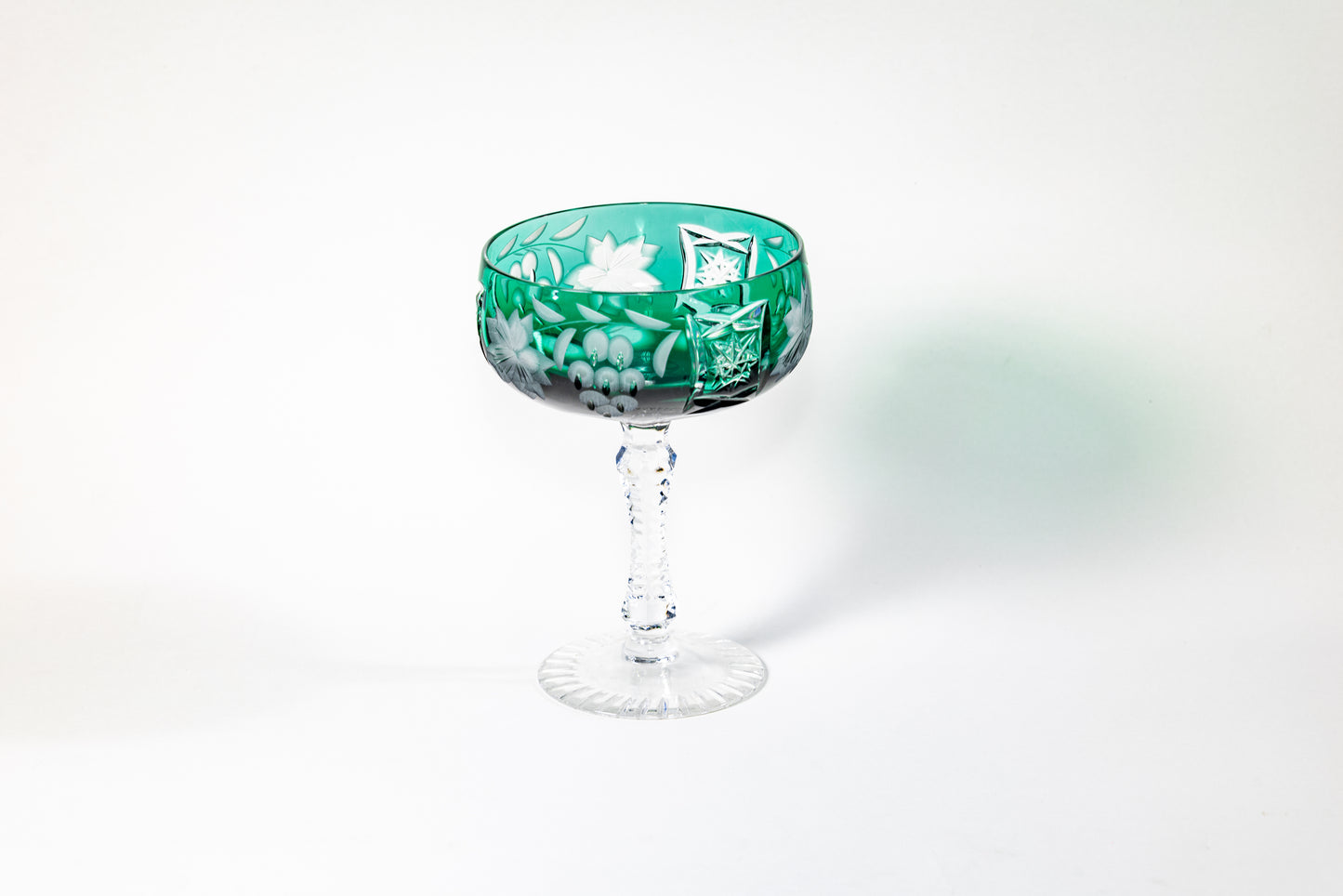 Nachtmann Deep Emerald Green Overlay Crystal Coupe – Grape Cut Series