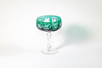 Nachtmann Deep Emerald Green Overlay Crystal Coupe – Grape Cut Series