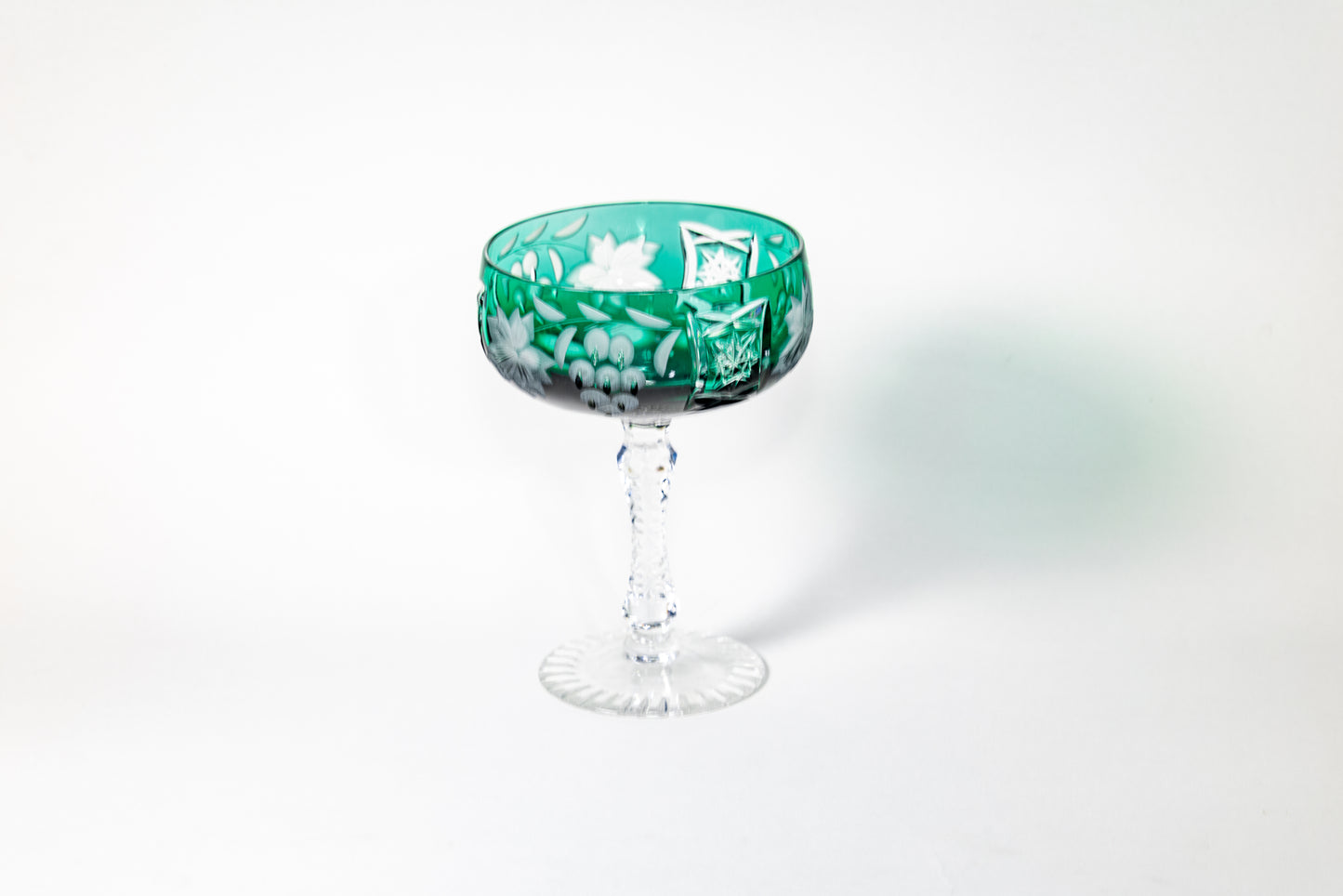 Nachtmann Deep Emerald Green Overlay Crystal Coupe – Grape Cut Series