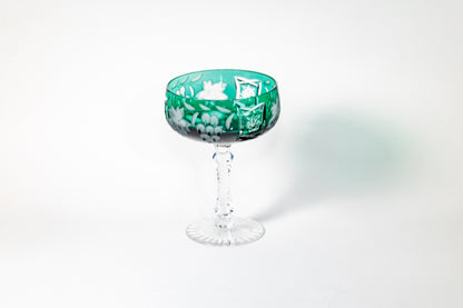 Nachtmann Deep Emerald Green Overlay Crystal Coupe – Grape Cut Series