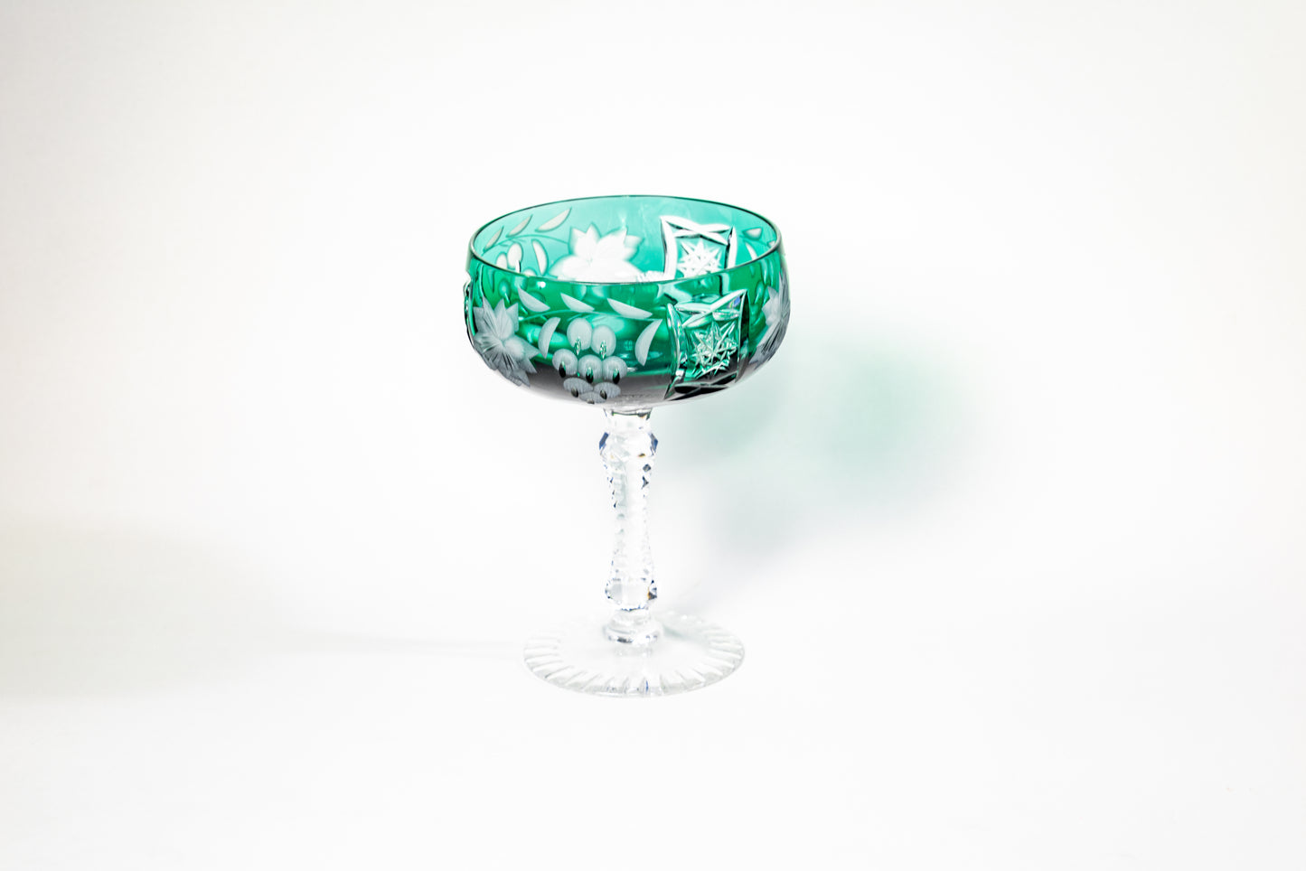 Nachtmann Deep Emerald Green Overlay Crystal Coupe – Grape Cut Series