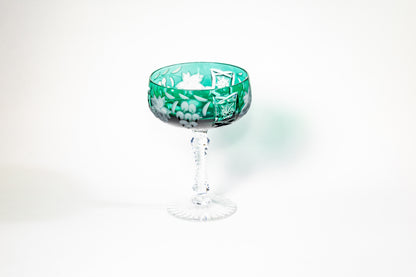 Nachtmann Deep Emerald Green Overlay Crystal Coupe – Grape Cut Series