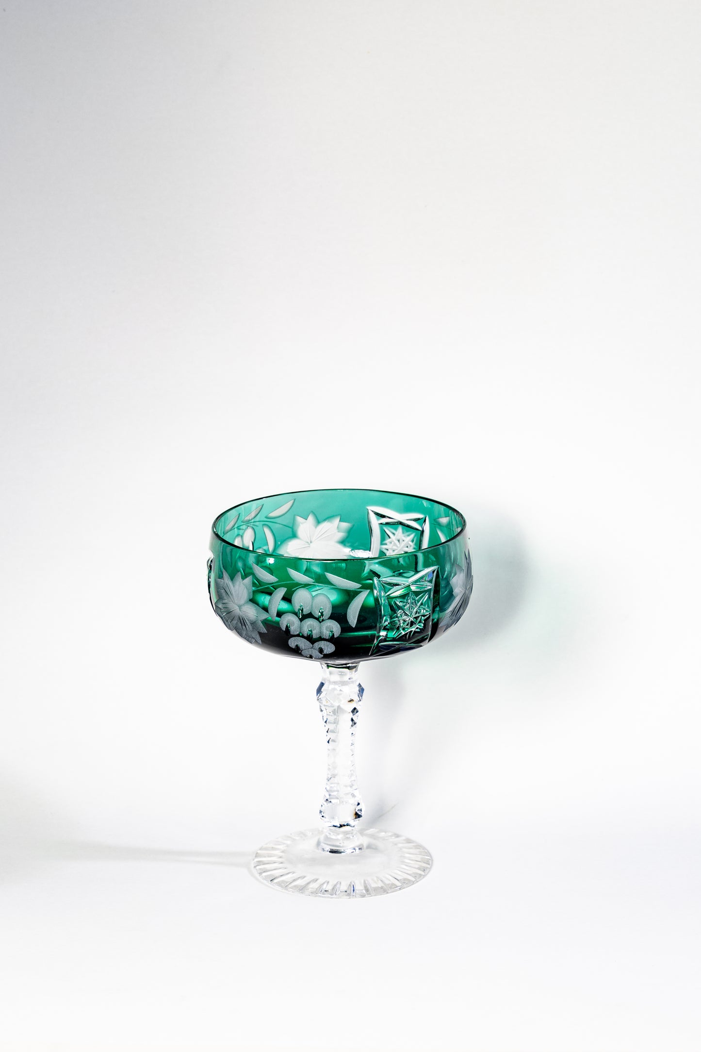 Nachtmann Deep Emerald Green Overlay Crystal Coupe – Grape Cut Series