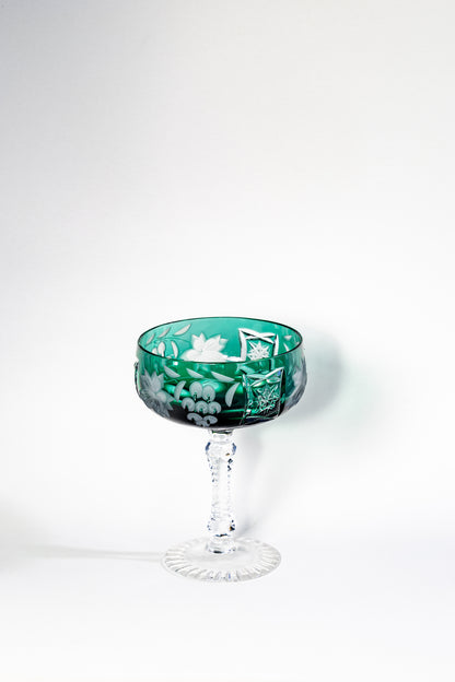 Nachtmann Deep Emerald Green Overlay Crystal Coupe – Grape Cut Series
