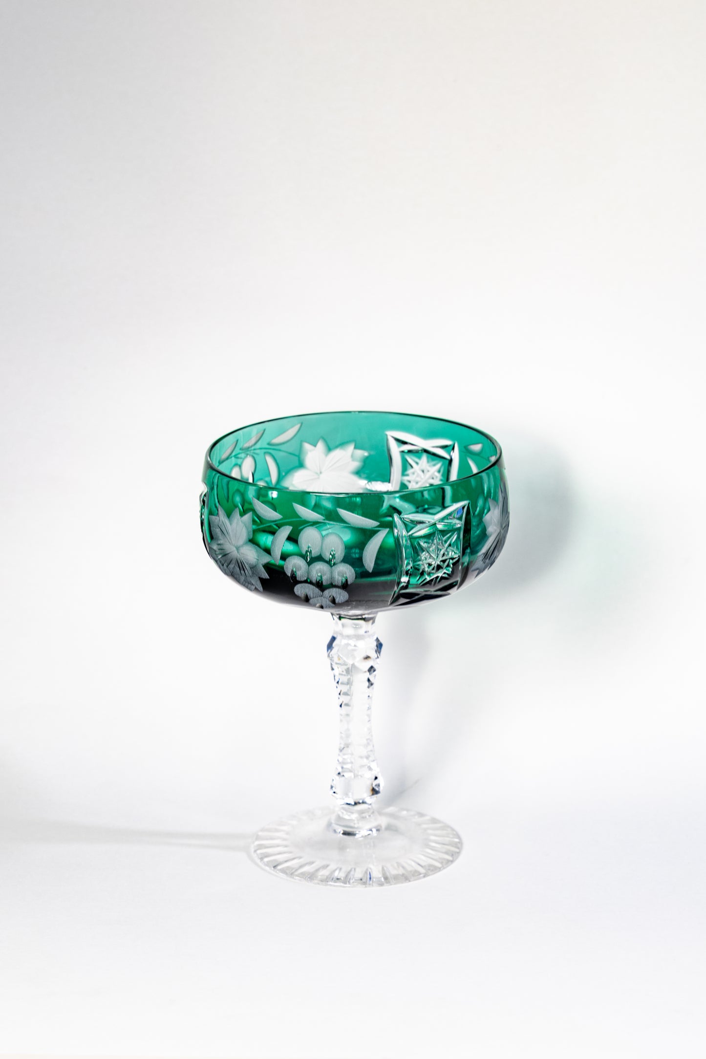 Nachtmann Deep Emerald Green Overlay Crystal Coupe – Grape Cut Series