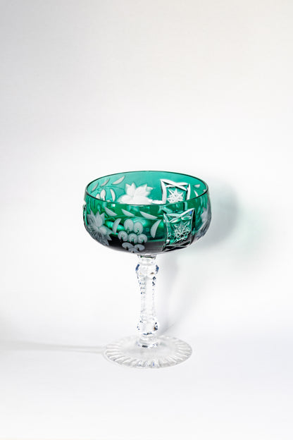 Nachtmann Deep Emerald Green Overlay Crystal Coupe – Grape Cut Series