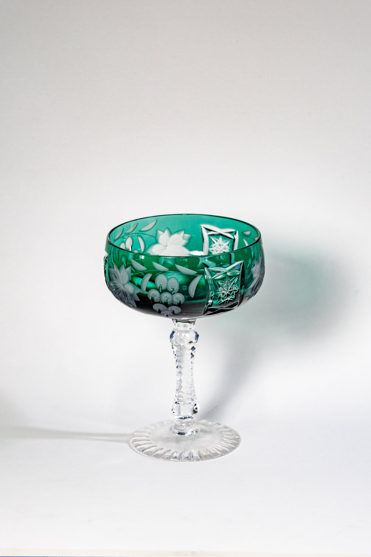 Nachtmann Deep Emerald Green Overlay Crystal Coupe – Grape Cut Series