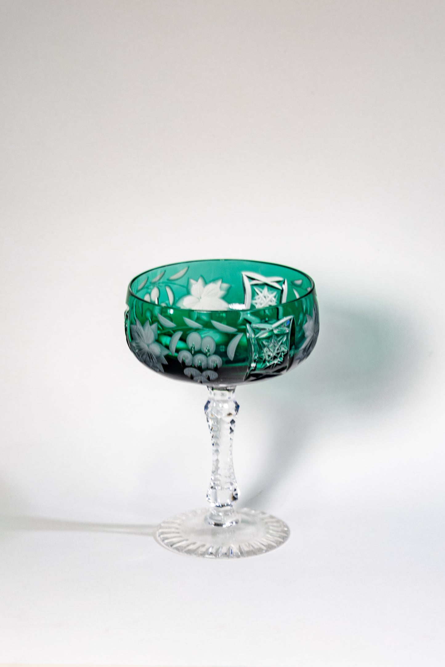 Nachtmann Deep Emerald Green Overlay Crystal Coupe – Grape Cut Series